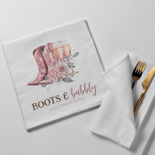Stiefel und Bubbly Elegantes rosa Brautparty Serviette