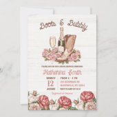 Stiefel und Bubbly Floral Champagner Brautparty Einladung (Vorderseite)