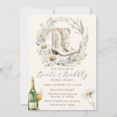Stiefel und Bubbly Floral Cowgirl Brautparty Einladung (Vorderseite)