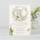 Stiefel und Bubbly Floral Cowgirl Brautparty Einladung (Stehend Vorderseite)