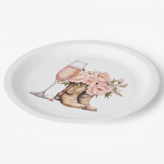 Stiefel und Bubbly Paper-Teller Pappteller (Schrägansicht)