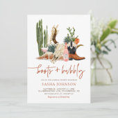 Stiefel und bubbly Rustikales Western Brautparty Einladung (Stehend Vorderseite)