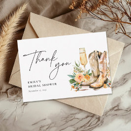 Stiefel und Bubbly Western Brautparty Dankeskarte