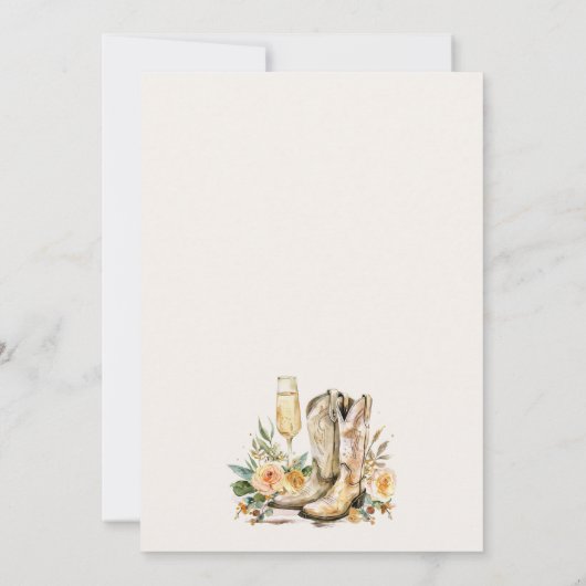 Stiefel und Bubbly Western Brautparty Einladung (Rückseite)