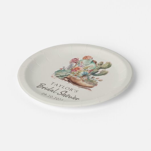 Stiefel und Bubbly Western Brautparty Pappteller (Schrägansicht)