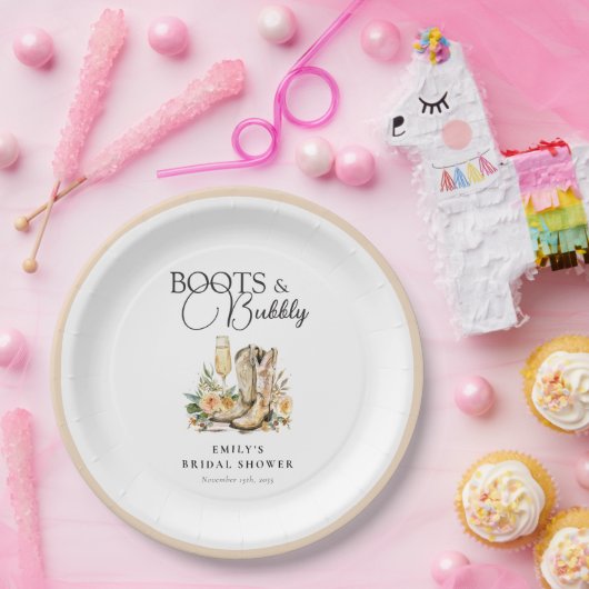 Stiefel und Bubbly Western Brautparty Pappteller (Party)