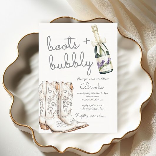 Stiefel und Bubbly White Brautparty Einladung