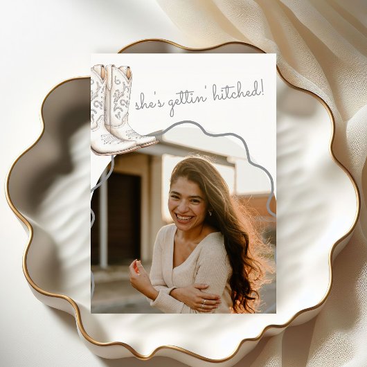 Stiefel und Bubbly White Brautparty Einladung