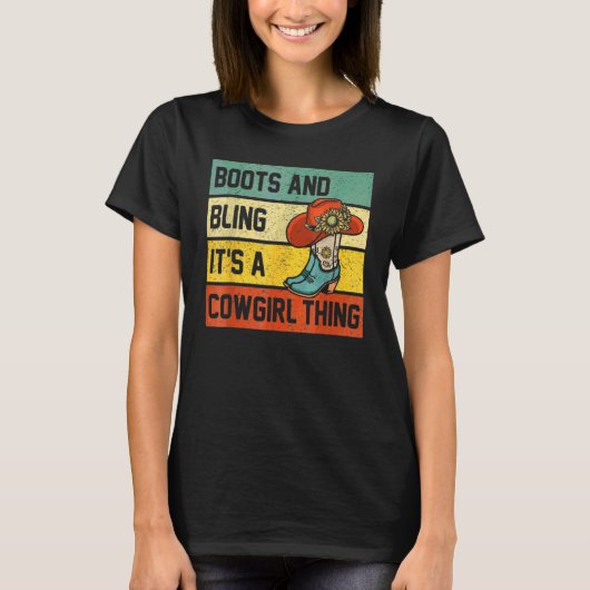 Stiefel und es ist ein Cowgirl, was Rodeo-Hat-Spri T-Shirt (Vorderseite)
