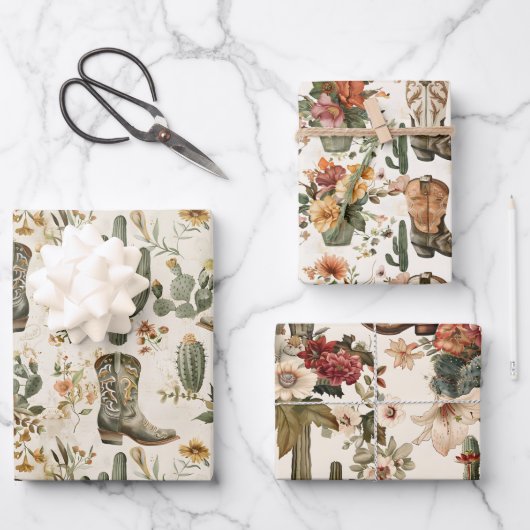 Stiefel und Kakteen Geschenkpapier Set (Vorderseite)