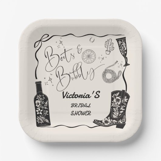 Stiefel und knackig Champagner Western Brautparty Pappteller (Vorderseite)