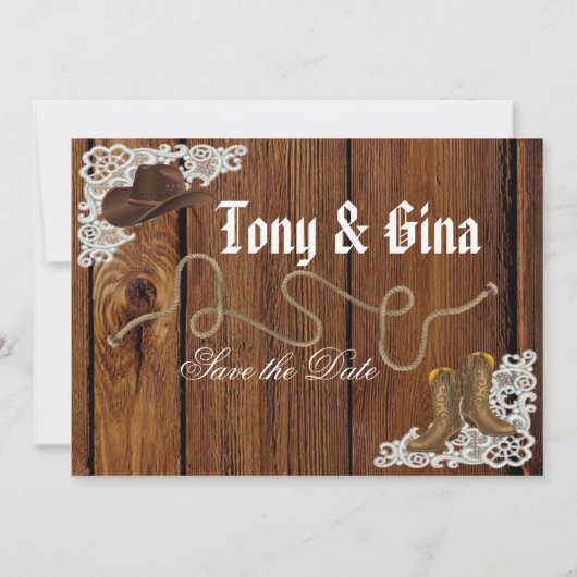 Stiefel und Spitzenholz Save the Date (Rückseite)