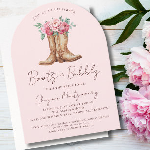Stiefel und Sprudel Landhochzeit Brautparty Rosafa Einladung