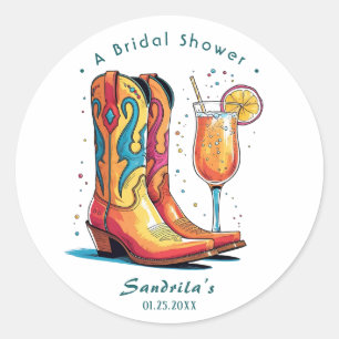Stiefel und Sprudelndes Western Handgezeichnet Runder Aufkleber