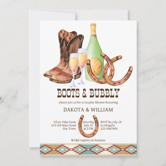 Stiefel und Western-Kugellagermädchen duschen Einladung (Vorderseite)