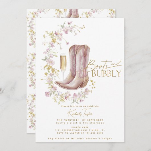 Stiefel und Wildblume Brautparty Einladung (Vorne/Hinten)