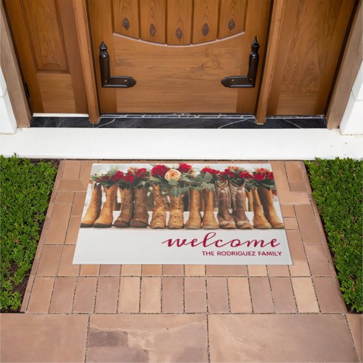 Stiefelreihe mit Blume Fußmatte (Außenbereich)