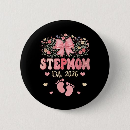 Stiefmutter Est 2026 Blumen Muttertag Erwartet Button (Vorderseite)