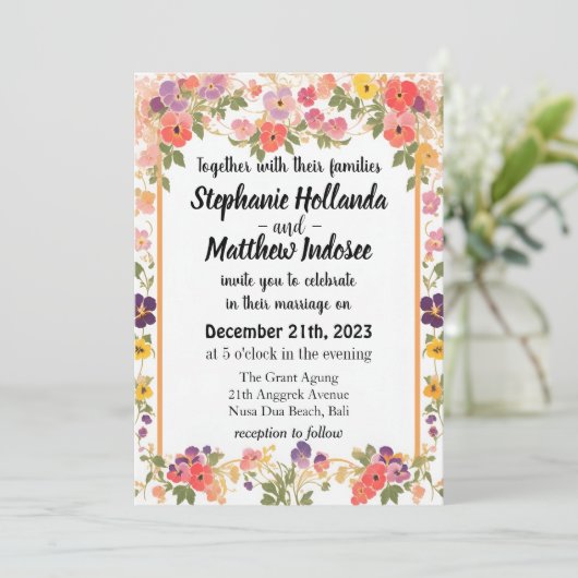 Stiefmütterchen als Erinnerung an die Liebe und Fr Einladung (Stehend Vorderseite)