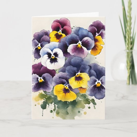 Stiefmütterchen - Aquarellblumen Karte (Vorderseite)