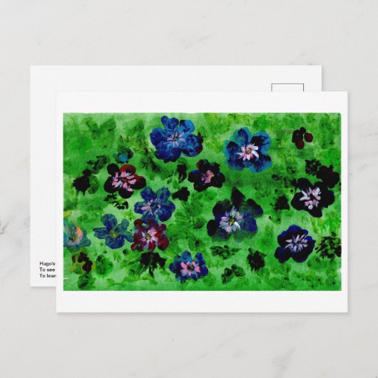 Stiefmütterchen auf grüner Postkarte (Vorne/Hinten)