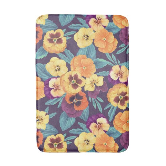 Stiefmütterchen auf Pflaumenviolett Badematte (Vorderseite Vertikal)