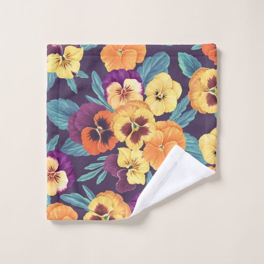 Stiefmütterchen auf Pflaumenviolett Badhandtuch Set (Waschlappen)