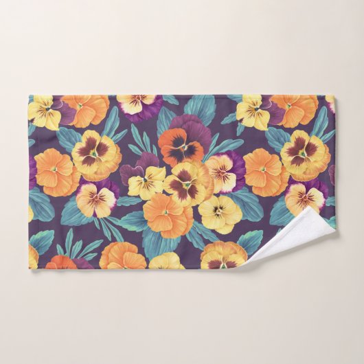 Stiefmütterchen auf Pflaumenviolett Badhandtuch Set (Handtuch)