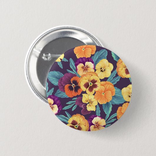 Stiefmütterchen auf Pflaumenviolett Button (Vorne & Hinten)