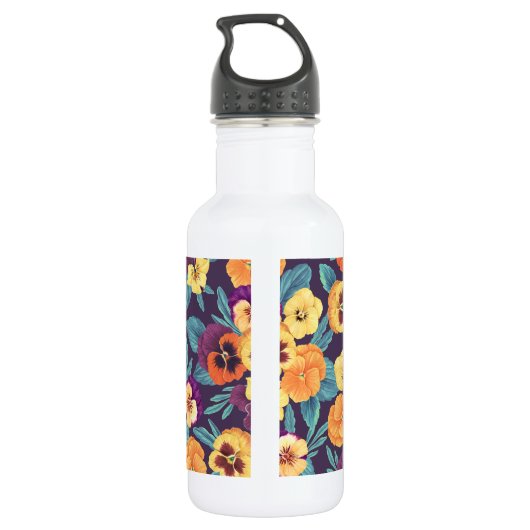 Stiefmütterchen auf Pflaumenviolett Edelstahlflasche (Rückseite)