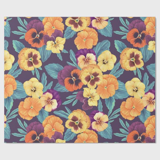 Stiefmütterchen auf Pflaumenviolett Geschenkpapier (Flach)