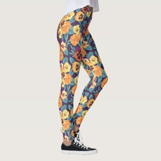Stiefmütterchen auf Pflaumenviolett Leggings (Rechts)