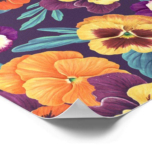 Stiefmütterchen auf Pflaumenviolett Poster (Ecke)