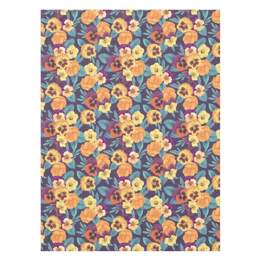 Stiefmütterchen auf Pflaumenviolett Tischdecke (Vorderseite)