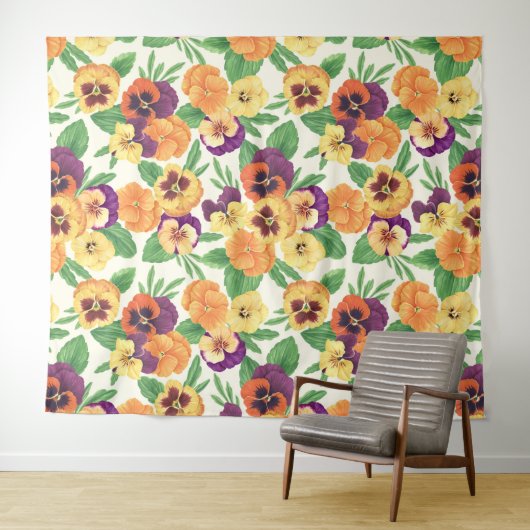 Stiefmütterchen auf weißlich wandteppich (Beispiel (Horizontal))