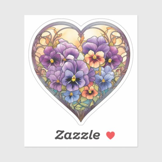 Stiefmütterchen aus Hartglas Herz Aufkleber (Blatt)