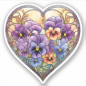 Stiefmütterchen aus Hartglas Herz Aufkleber (Vorderseite)
