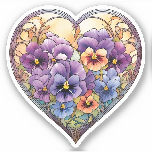 Stiefmütterchen aus Hartglas Herz Aufkleber (Vorderseite)