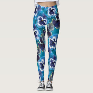 Stiefmütterchen blaue Blumen gemalte Leggings
