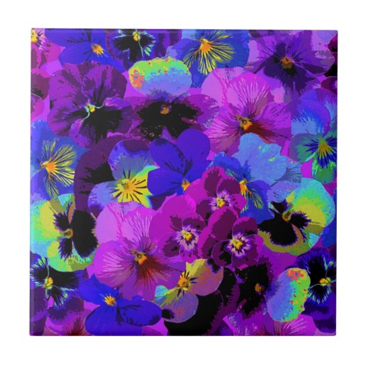 Stiefmütterchen Blume Keramik Lila Violettfarben Fliese (Vorderseite)