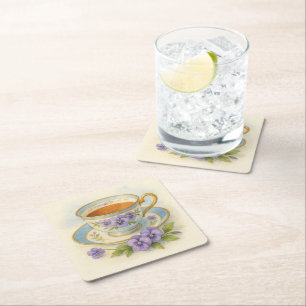 Stiefmütterchen-Blumen Tasse und Untertasse Teestu Rechteckiger Pappuntersetzer