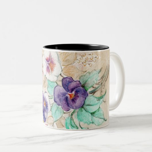 Stiefmütterchen Bouquet auf einem Coffee Cup Zweifarbige Tasse (VorderseiteRechts)
