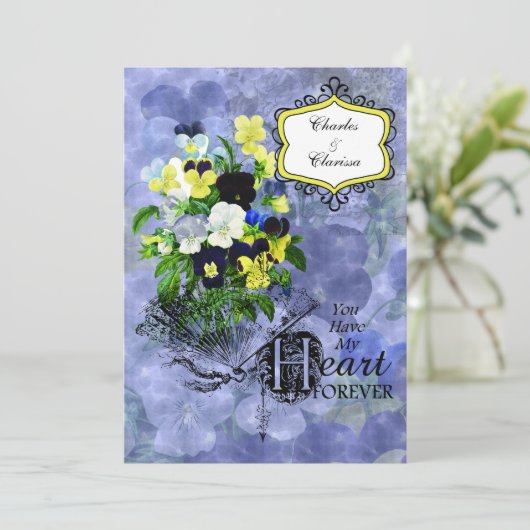 Stiefmütterchen-Herz-Hochzeits-12x18 Einladung (Stehend Vorderseite)