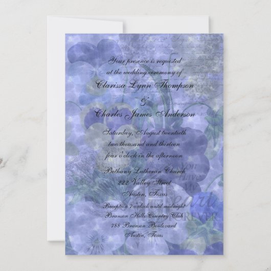 Stiefmütterchen-Herz-Hochzeits-12x18 Einladung (Rückseite)