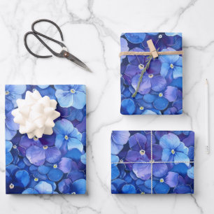 Stiefmütterchen im Aquarellstil Blau Lila Blumendr Geschenkpapier Set