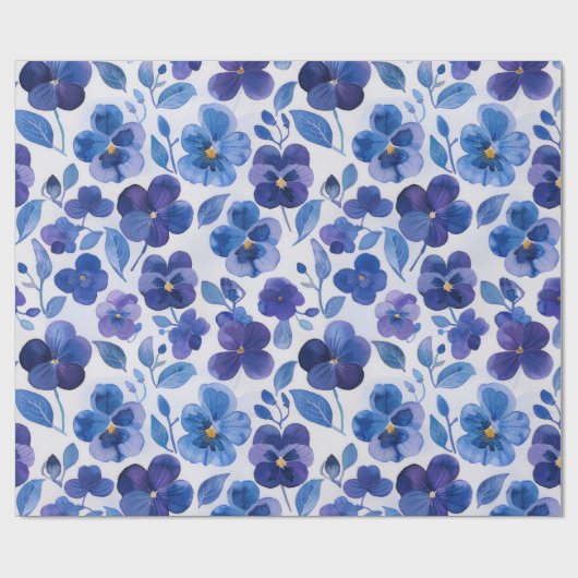 Stiefmütterchen im Aquarellstil Lila Blauer Blumen Geschenkpapier (Flach)