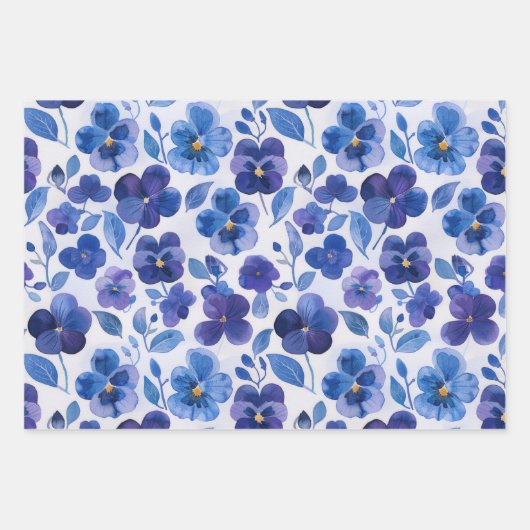 Stiefmütterchen im Aquarellstil Lila Blauer Blumen Geschenkpapier Set (Vorderseite 3)