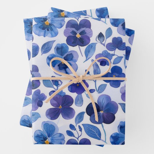 Stiefmütterchen im Aquarellstil Lila Blauer Blumen Geschenkpapier Set (Beispiel)