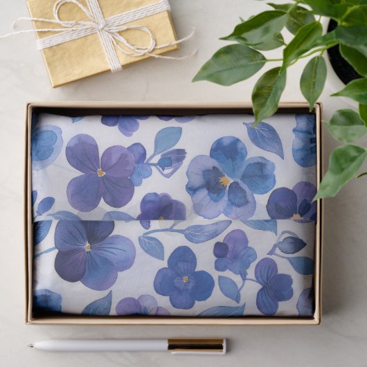Stiefmütterchen im Aquarellstil Lila Blauer Blumen Seidenpapier (Geschenk)