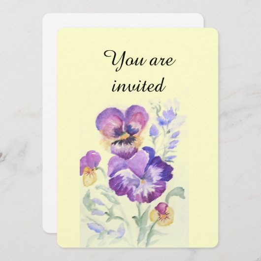 Stiefmütterchen in Aquarellen Einladung (Vorne/Hinten)